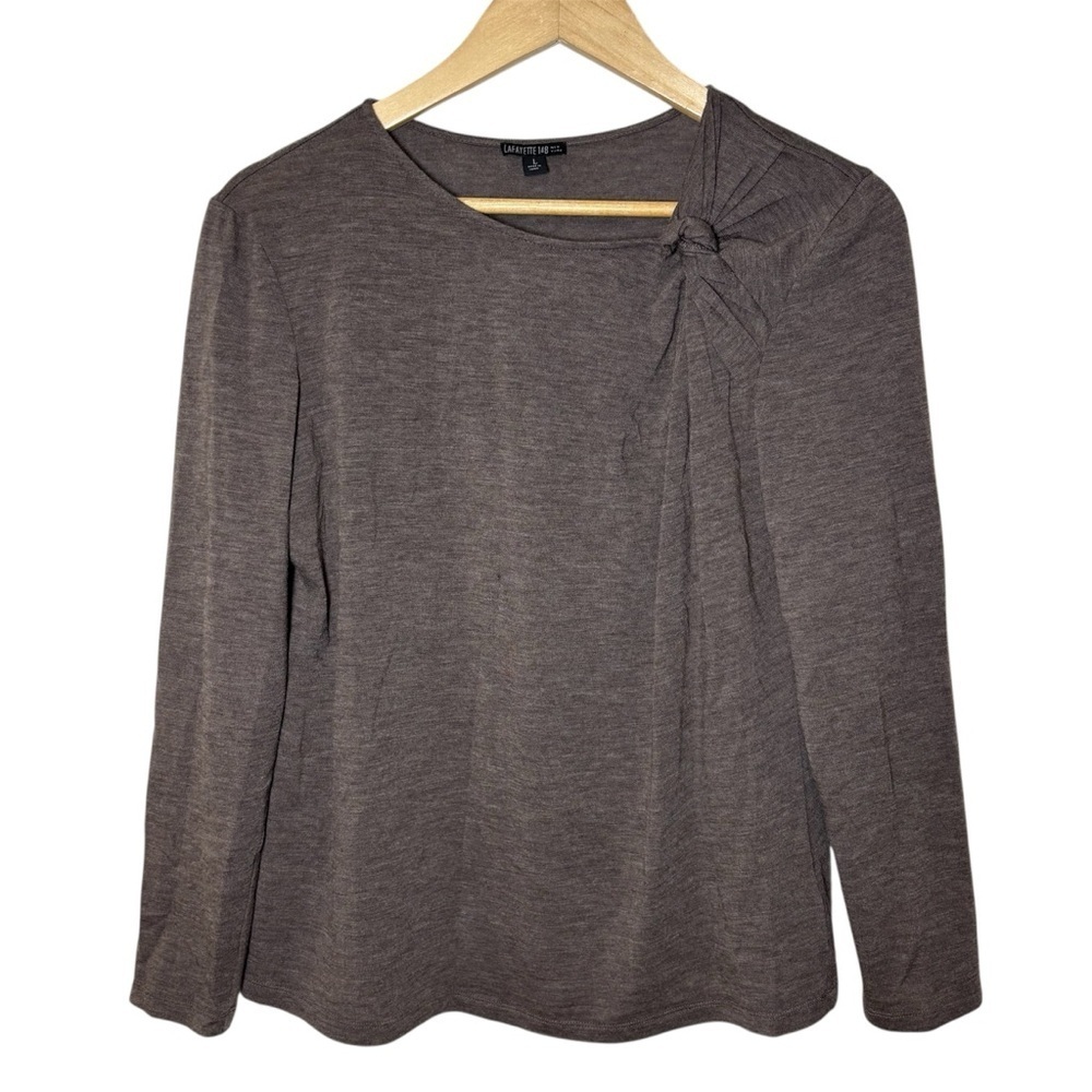 Lafayette 148 Sweater Top Women's Large Brown Wool Blend Stretch Quiet Lux FLAW